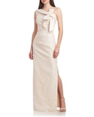 JS Collections Odette Asymmetric Illusion Yoke Gown - Natural