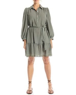 Max Studio Long Sleeve Button Front Crepe Dress - Green