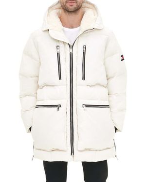 Tommy Hilfiger Water Resistant Faux Shearling Lined Hood Quilted Parka - Natural