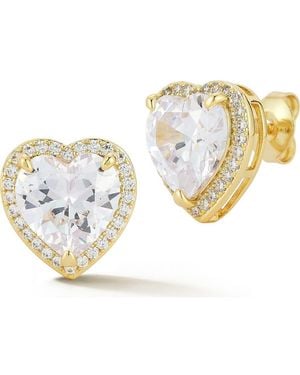 Glaze Jewelry Heart Cubic Zirconia Stud Earrings - Metallic