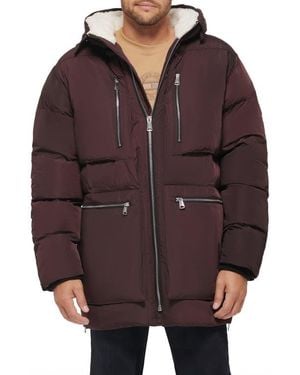 Tommy Hilfiger Water Resistant Faux Shearling Lined Hood Quilted Parka - Brown