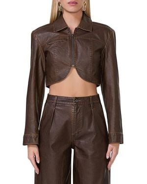 AFRM Hallie Crop Faux Leather Jacket - Brown