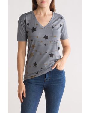 Go Couture Deep V-Neck Boyfriend T-Shirt - Blue