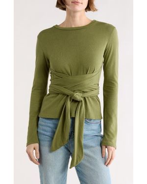 Go Couture Tie Front Knit Sweater - Green