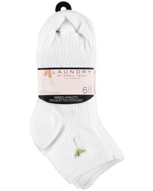Laundry by Shelli Segal 6-Pack Embroidered Rib Anklet Socks - White
