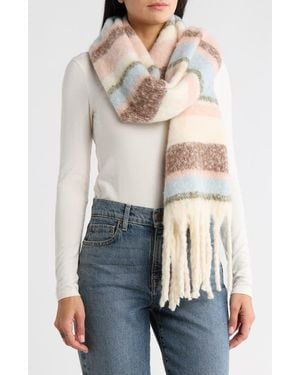 Steve Madden Fringe Trim Stripe Scarf - Natural