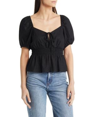 Treasure & Bond Linen Blend Peplum Top - Black