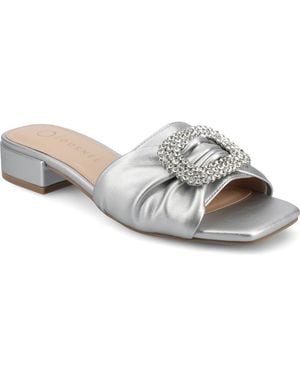 Journee Collection Flavia Rhinestone Buckle Slide Sandal - White