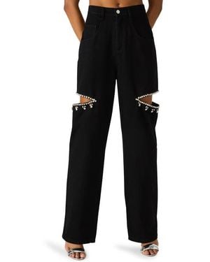 Steve Madden Ayla Embellished Slit Straight Leg Jeans - Black