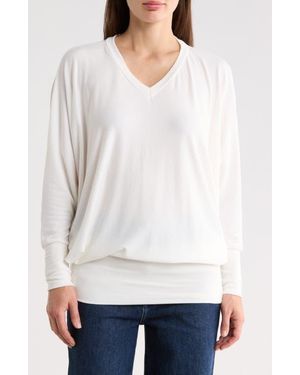 Go Couture V-Neck Dolman Tunic Sweater - White