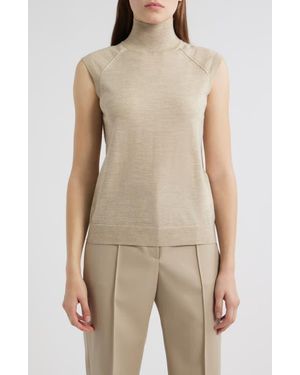 BOSS Fipini Turtleneck Sleeveless Virgin Wool Sweater - Natural