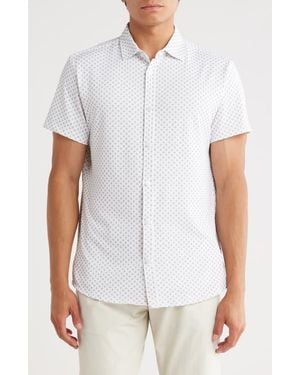 Kenneth Cole Short Sleeve Knit Button-Up Golf Shirt - White