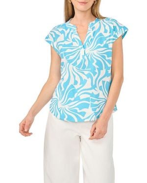 Vince Camuto Split Neck Cap Sleeve Top - Blue