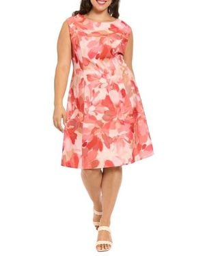 London Times Print Cap Sleeve Midi Dress - Red