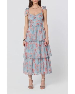 Astr Tiered Tie Strap Sundress - Blue