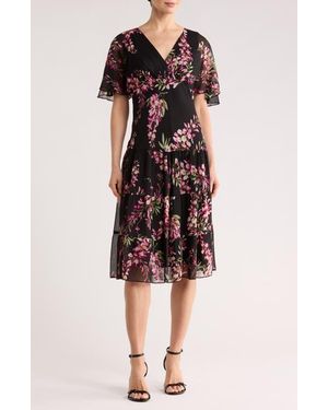 Connected Apparel Yoryu Flutter Sleeve Dress - Black