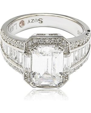 Suzy Levian Sterling Emerald-Cut & Round-Cut Cubic Zirconia Engagement Ring - Gray