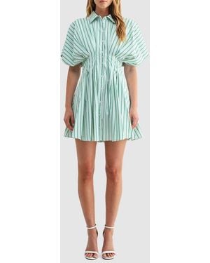 Mila + Mate Stripe Pleated Dolman Sleeve Mini Shirtdress - Blue