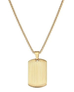 Geoffrey Beene Stainless Steel Textured Dog Tag Pendant Necklace - Metallic