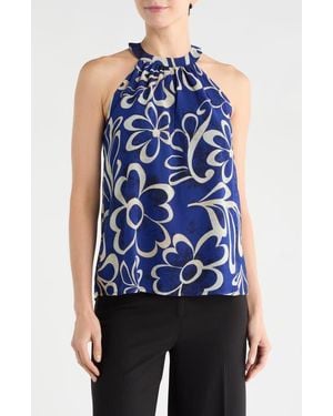 Catherine Malandrino Floral Halter Neck Chiffon Top - Blue