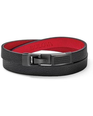 Bulova Stainless Steel Leather Bracelet - Red