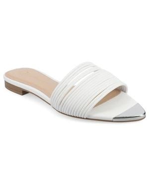 Journee Collection Feather Faux Leather Slide Sandal - White