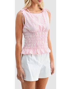 Lush Shoulder Tie Smocked Top - White
