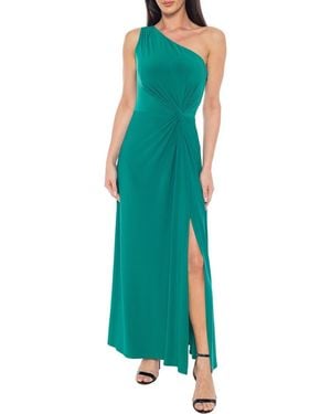 Marina One-Shoulder Front Twist A-Line Gown - Green
