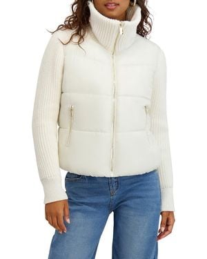 Kensie Knit Sleeve Quilted Core Jacket - White
