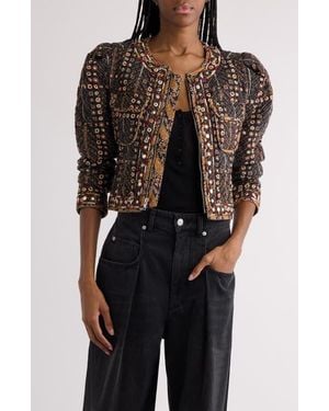Isabel Marant Christy Floral Stud Detail Quilted Jacket - Black