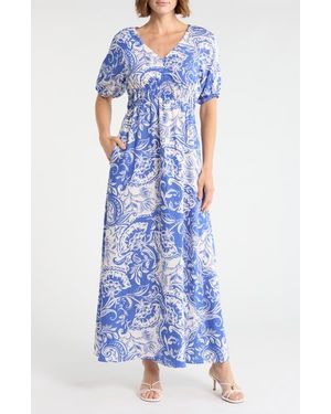 Ellen Tracy Short Sleeve Empire Waist Maxi Dress - Blue