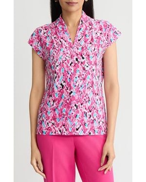 Kasper Printed Dolman Sleeve Top - Pink