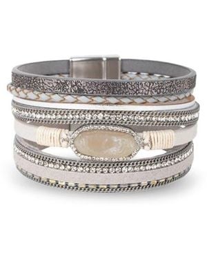 Saachi Stone Multi Layer Faux Leather Bracelet - Gray