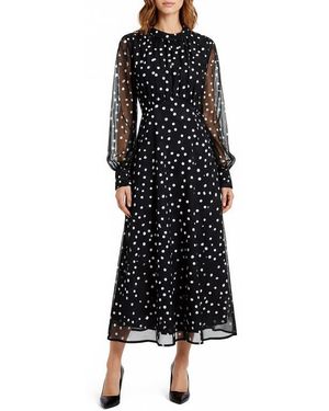 Mila + Mate Polka Dot Long Sleeve Midi Dress - Black