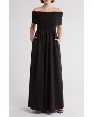 Love By Design Monet Off-The-Shoulder Mixed Media Maxi Dress - Black