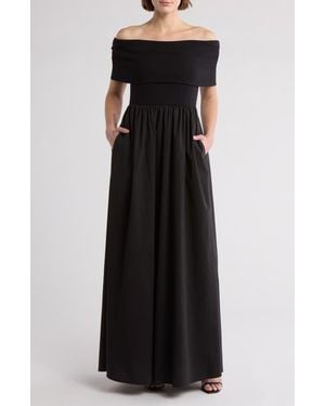 Love By Design Monet Off-The-Shoulder Mixed Media Maxi Dress - Black