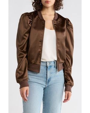 Tart Collections Amma Crop Satin Bomber Jacket - Brown