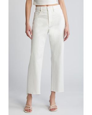 Moussy Amherst High Waist Step Raw Hem Wide Leg Jeans - White