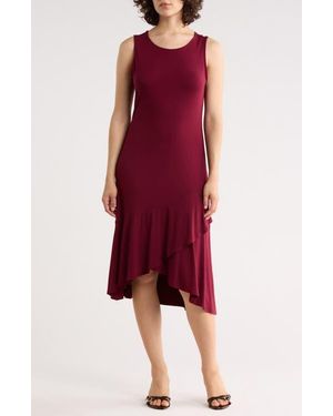 WEST K Sleeveless Asymmetrical Ruffle Hem Dress - Red