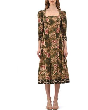 CELINA MOON Mirellie Floral Midi Dress - Natural