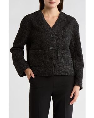 Max Studio Bouclé Crop Sweater Jacket - Black