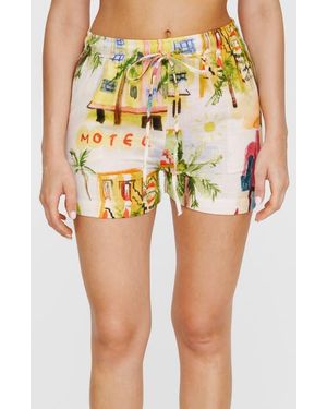 Nasty Gal Postcard Print Cotton Drawstring Shorts - Yellow