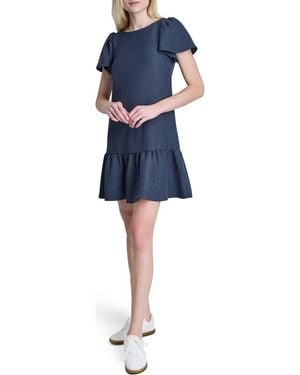 DKNY Mélange Flutter Sleeve Minidress - Blue