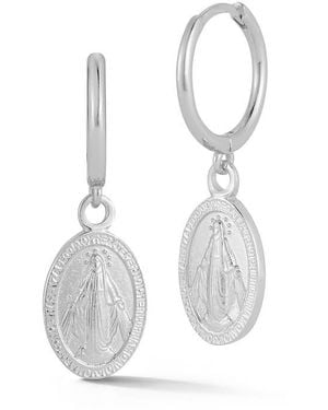Glaze Jewelry Mother Mary Oval Drop Huggie Hoop Earrings - White