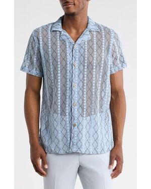 T.R. Premium Modern Fit Textured Camp Shirt - Blue
