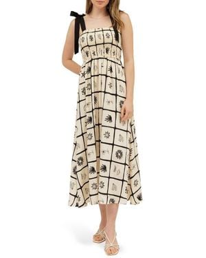 AUGUST SKY Shoulder Tie Midi Dress - Natural