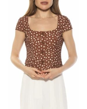 Alexia Admor Cap Sleeve Button-Up Top - Brown