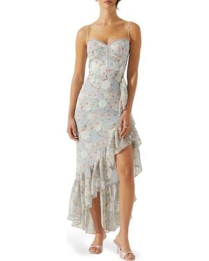 Astr Brisbane Floral Print Asymmetric Dress - White