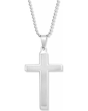 Brook and York Brushed Stainless Steel Cross Pendant Necklace - Metallic
