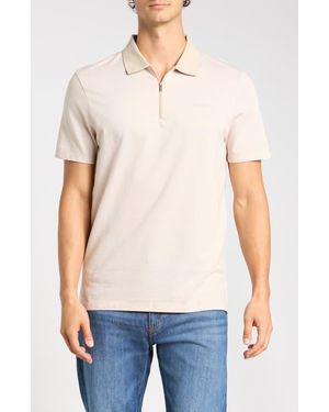 Calvin Klein Iconic Herringbone Cotton Zip Polo - Blue